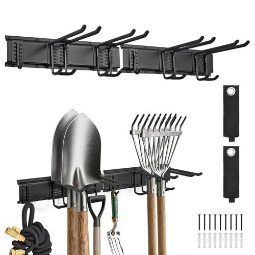 wanlvkang Garage Tool Organizer Wall Mount,32 inches Garden Tool Organizer with Adjustable Hooks for...