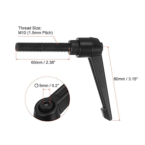 Image of HARFINGTON 6pcs Adjustable Clamping Lever Handles M10 x 60mm Male Thread Bolt Knobs Rotating Screw Locking Quick Release Ratchet Push Button Handle, Black