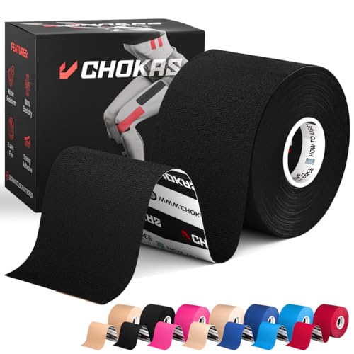 CHOKAS Kinesiology Tape - 5cm x 5m Sports Tape - Physio Body Tape - Black