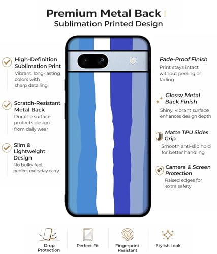 Image of Blue Stripes Rainbow Design Premium 2D Printed Metal Back Case Cover for Google Pixel 7A 5G
