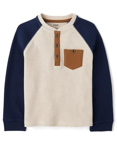 Gymboree,Boys,and Toddler Long Sleeve Thermal Henley Shirt,Vanilla Tidal Colorblock,5 Years