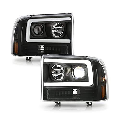 AKKON - Fits 1999-2004 Ford F250/F350/F450/F550 Super Duty Excursion LED Parking Tube Projector Black Headlights Pair Left+Right