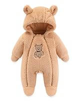 JiAmy Baby Winter Overall Mit Kapuze Schneeanzüge Outfits Fleece Bär Strampler Jungen Mädchen Jumpsuit Spielanzug Braunbär 0-3 Monate