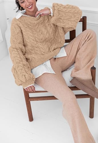 Image of PRETTYGARDEN Womens Sweaters Spring 2026 Cable Knit Long Sleeve Crewneck Oversized Sweater Chunky Pullover Loose Outfits
