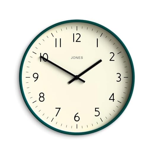 JONES CLOCKS® Studio Wall Clock | Modern Round Style | 12 inch | Dark Green | Easy to Read Numbers | Versatile Design for Kitchen, Living Room or Office