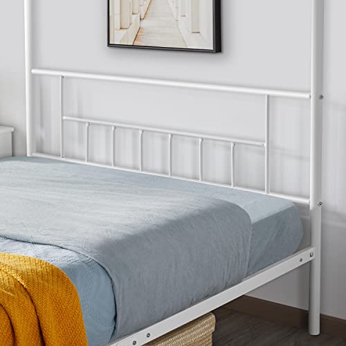 Yaheetech Metal Four-Poster Canopy Bed Mattress Foundation With Headboard And Footboard Strong Metal Slat Mattress Support No Box Spring Needed Queen Size White #TOP4