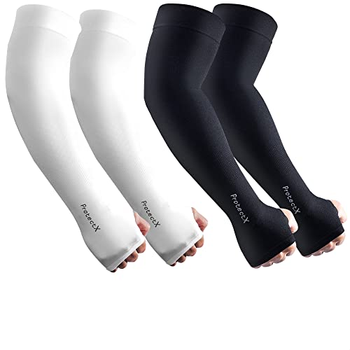 Protectx Sun Protection Arm Sleeves For Men & Women - Cooling Compression, Moisture Wicking Breathable - Upf 50+ Uv Sleeves For Outdoor Activities & Sports, 2 - Pairs #TOP22
