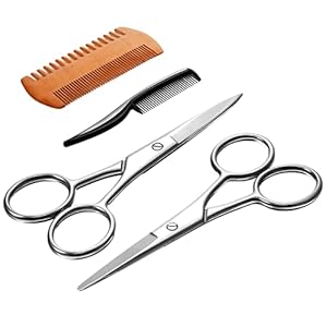 TecUnite 4 Pieces Beard Trimming Scissors Set, Grooming Scissors for Men and Mustache, Beard Comb, Storage Bag