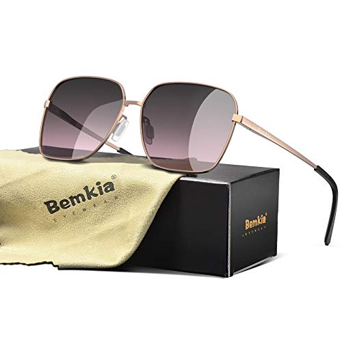 Bemkia Sunglasses Men Women Rectangular Polarized Metal Frame with Spring Hinges UV400 Protection 62MM,Gradient Red