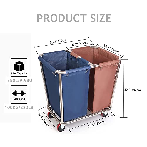 Tonchean Rolling Laundry Sorter Cart 2 Bag, Commercial Laundry Hamper Basket Cart With Heavy Duty Lockable Wheels And Removable Bags Industrial Laundry Trolley Cart For Clothes Storage #TOP3