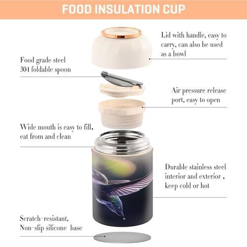 Tarro de comida aislado con boca ancha y cuchara plegable hermético de 500ml 5