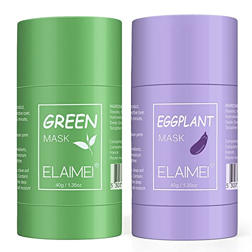 Eggplant/Green Tea Purifying Clay Mask, Green Tea Face Mask, Face Moisturizes Oil Control Blackhead Remover Acne Deep Cleansing,Oil Control Eggplant Solid Fine Improves Texture of The Skin