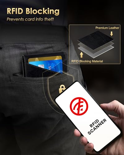 Image of QLD Wallet for Men - RFID Blocking [Functional & Practical] Bifold Slim Minimalist Credit Card Holder Pop Up Metal Case with Cash Slot, Front Pocket with ID Window, Gift Boxed (BLACK)