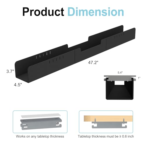 Image of Cable Management for Under Desk,47.2 inch Standing Desk Cord Management Tray,Upgraded Thickened Felt Cord Organizer Tray for Office, Home, Self-Adhesive Or Bracket Mount Cable Holder,Black
