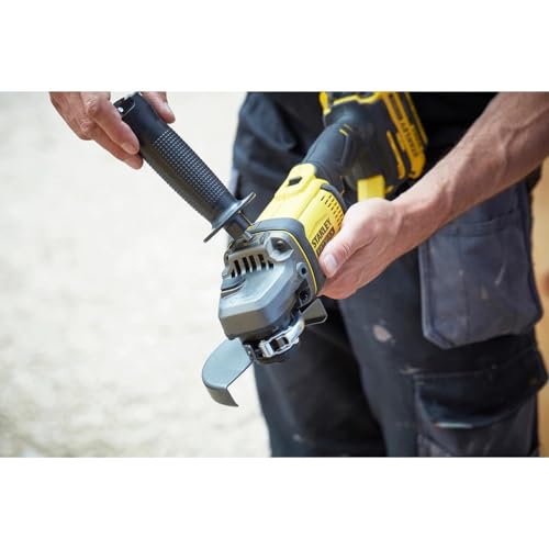 Stanley Meuleuse sans fil d'angle, 18V, Gamme FATMAX V20, 125 mm, Vitesse 8500 trs/mn, Avec 1 Mallette, 2 batteries 4Ah et 1 chargeur 2Ah, SFMCG400M2K-QW Noir; Jaune