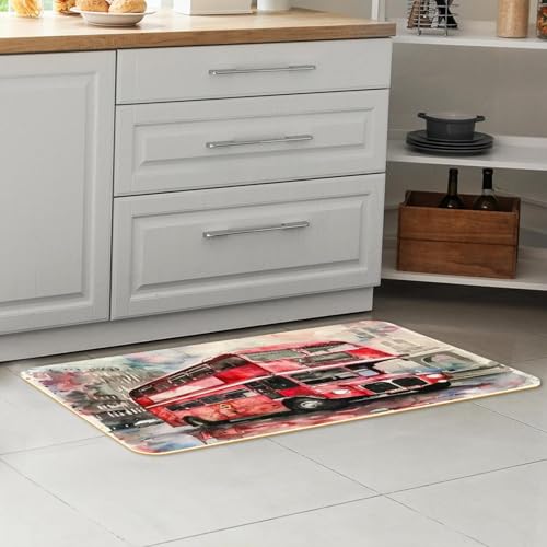 Alfombrillas de cocina para pasillo y lavandería con estampado autobús de Londres 7