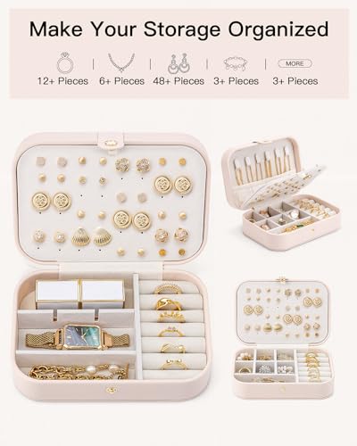 Vlando Sieradenkistje voor op reis, klein sieradenkistje met stijl, sieradenorganizer voor oorbellen, reisjuwelendoos, cadeau-idee voor vrouwen en meisjes - Afbeelding 6