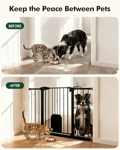 Pet Gate with Adjustable Cat Door, 31–46 Inch Pressure Mounted Dog Gate for Doorways, Stairs and Hallways, Auto Close Walk Through Metal Gate, No Drilling, Black - Image 8