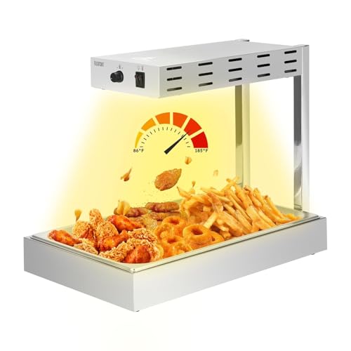 Fulgutonit French Fry Warmer, Commercial Heat Light Food Warmer Thermostable Food Heating Lamp for Chips, Stainless Steel Free-Standing Infrared Heating Dump Station