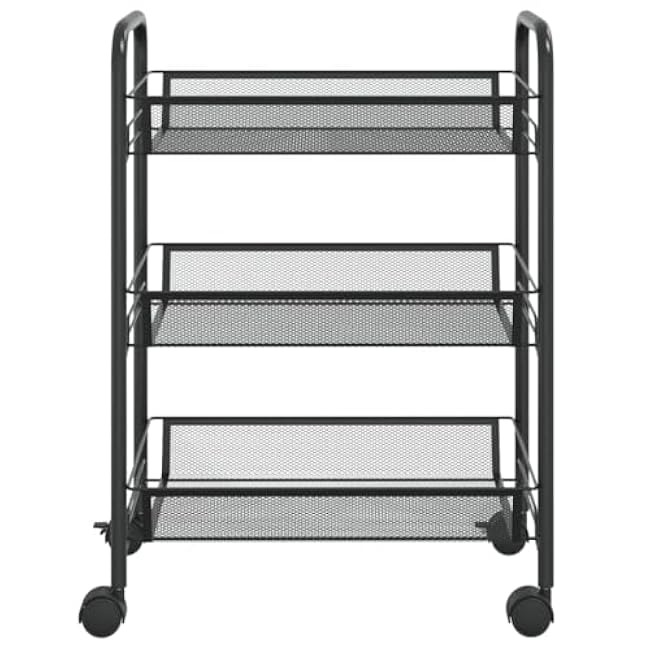 3 Tier Rolling Storage Cart,18.1 X 10.2 X 25.2in Rolling Cart Iron Kitchen Trolley Use for Home,Easy Assembly,Black-XEJJEiVP