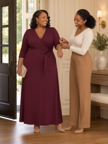 Image of SUZONANA Plus Size Maxi Dresses for Curcy Women Casual Loose 3 /4 Sleeve Long Dress with Belt