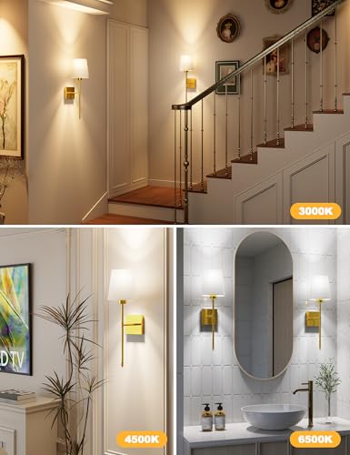 Image of JOFIOS Battery Operated Wall Sconce Set of 2 - Gold Wireless Battery Wall Sconce with 5200mAh Rechargeable Light Bulb and Remote, RGB and Dimmable Cordless Wall Lights for Bedroom, Living Room