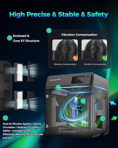 FLASHFORGE Adventurer 5M Pro 3D Drucker,600mm/s Hochgeschwindigkeitsdruck,3D-Druckmaschinen Automatische Nivellierung,Doppelfiltration,Fernüberwachung,Schnellabnehmbare Düse,Automatische Abschaltung