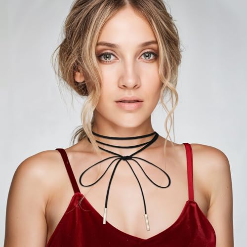 Black Choker Necklace Gothic Bow knot Choker for Women Velvet Long Wrap Rope Collar Tie Neck Chain with Gold Tube Ribbon Suede Jewelry for Party Prom3