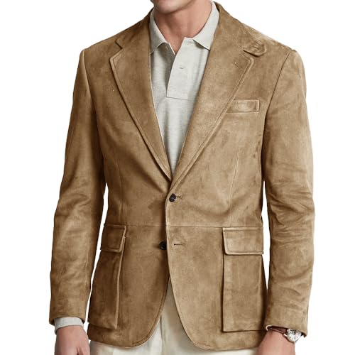 Suit for Men Suede Jacket Slim Fit Single Breasted New in Suits & Blazers Mens Light Brown L Sport Coats Jacket Weeding Groomsmen Formal Clothes