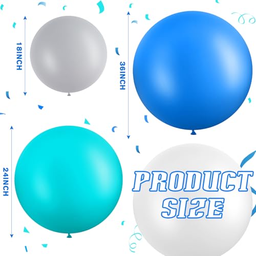 Image of Gejoy 24 Pcs Pool Giant Balloons 36 /24 /18 Inch Jumbo Large Big Latex Balloons Bulk with Ribbon for Pool Decorations Garland Arch Wedding Birthday Supply, Needs to Be Filled with Helium(Blue,Gray)