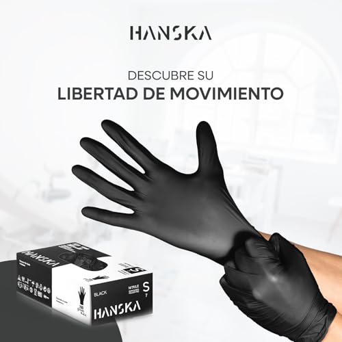 Miniatura 3 de Hanska Guantes Desechables De Nitrilo Negros Sin Polvo Desechar Ambidextros No Estériles Base De Goma Apto Para Ámbitos Médicos, Manipulación De Alimentos 100, S