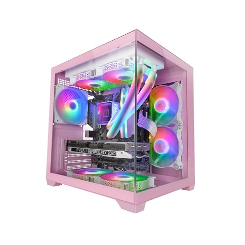 Mars Gaming MC-VIEW2, Case Gaming MicroATX, Doppio Vetro Temperato Continuo Senza Cornice, 1x Ventola FRGB Posteriore 120mm, Supporto Raffreddamento Liquido fino 240mm, Struttura Doppia Camera, Rosa