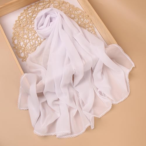 Solid Color Bubble Chiffon Hijab With Crochet Elegant Soft Georgette Shawl Scarf For Abaya Dress Headscarf4