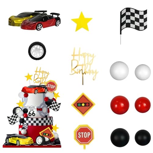 Décoration de gâteau voiture de course en lot de 31 pièces colorées pour gâteaux et cupcakes