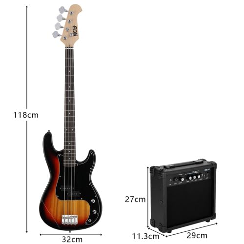 LALAHO Kit de Guitare Basse Électrique avec Amplificateur de Basse 20 Watts, Micros Ouverts Doubles pour 4 Cordes