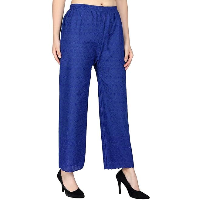 JAGMOOLYA Products Women's Chicken Embroidred Cotton Regular Fit Palazzo Pants | (Royal Blue)-picture-32