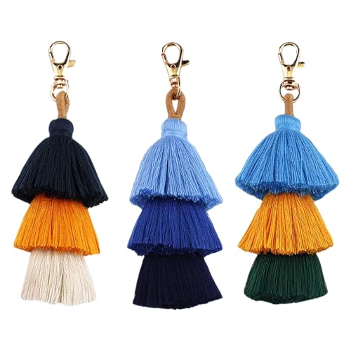 KBRPEY 3 Llaveros Borla Capa Triple Decorativos Textiles Multicolor Accesorios Bolsos Mochilas