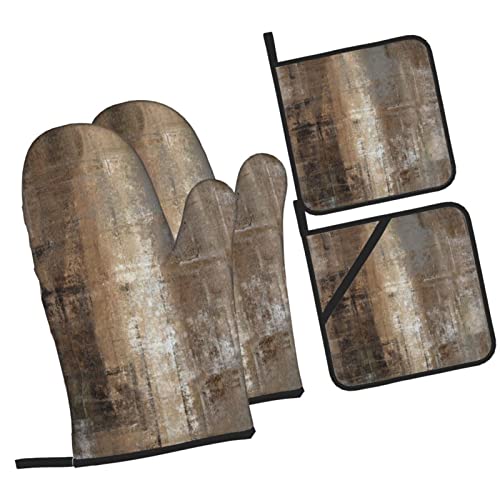 Mifsoiavv POTHOLDER-2023.3.9-10 Dark Brown Oven Mitts And Pot Holders Sets Of 4 Brown Abstract Modern Art Kitchen Mitts Heat Resistant Brown Oil Painting Potholders Oven Gloves Set thumb #1