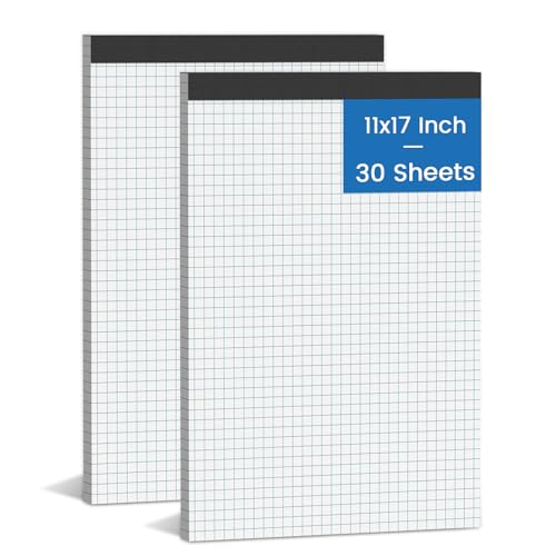 2 Pack Graph Paper Pad 11x17 for Blueprint Drawings, Drafting, Engineering Drawing, and Planning, 4x4 Quad Ruled Blueprint Quadrille Paper, Perforated Large Grid Paper Drafting Paper 30 Sheets/Pad