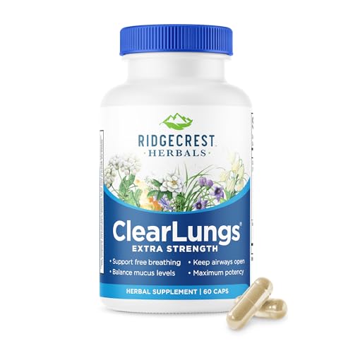 RidgeCrest Herbals ClearLungs Extra Strength Daily Health Supplement Natural Lung and Nasal Wellness Formula (60 Vegan Caps 30 Serv)