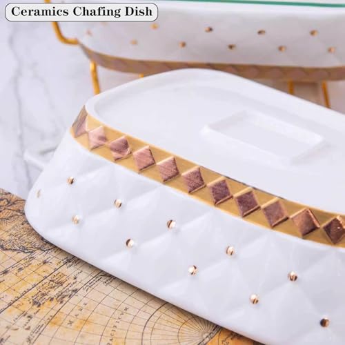 XMWOEIX Chafing Dish-Buffet-Set aus Keramik, Speisetablett mit Glasdeckel, Chafing Dish und Buffetwärmer-Set für Buffethochzeiten, Partys, Bankette, Weihnachten, Catering-Events, Schwarz, 27,9 cm L – Bild 6