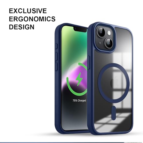 Image of KARWAN️ Hybrid Transparent iPhone 14 Plus Back Cover Case Compatibe with MagSafe | Shockproof Design |Camera Protection Bump | Transparent Back Cover Case for iPhone 14 Plus(PC, TPU | Blue Bumper)