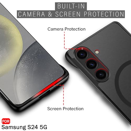 TheGiftKart Hybrid Ultimate Slim Back Case Cover for Samsung Galaxy S24 5G | Lightweight Profile | Frosted Matte Translucent Hard Back Cover for Samsung S24 (PC & TPU, MagSafe Compatible, Black Sides) 3 41RSwPTDmrL