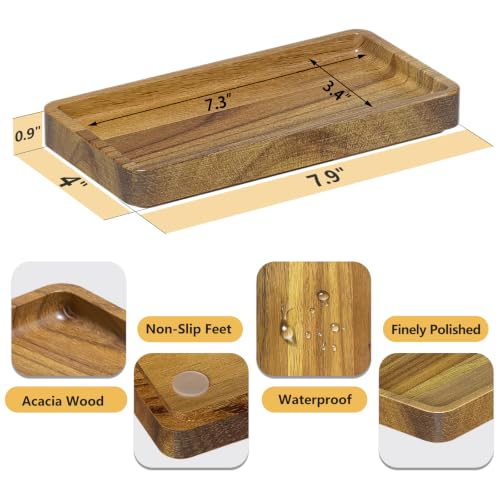 Image of WEENSON Small Acacia Wood Bathroom Vanity Tray for Soap Dispenser, Toiletries, Makeup, Perfume, Decor, Kitchen Tray for Counter Salt Spice, Toilet Tank Tray for Candle, Nightstand 7.9 inchx4 inch