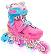 Besketo Pink Graffiti Light up Inline Skates for Girls, 4 Size Adjustable Roller Shoes with Full ...