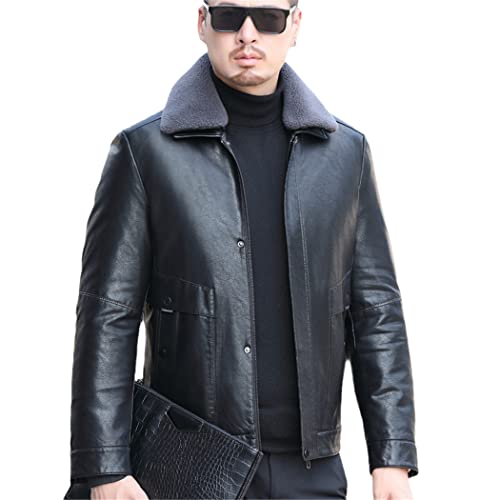 Doudoune en cuir homme noir rembourrage duvet de canard décontracté veste chaude taille L