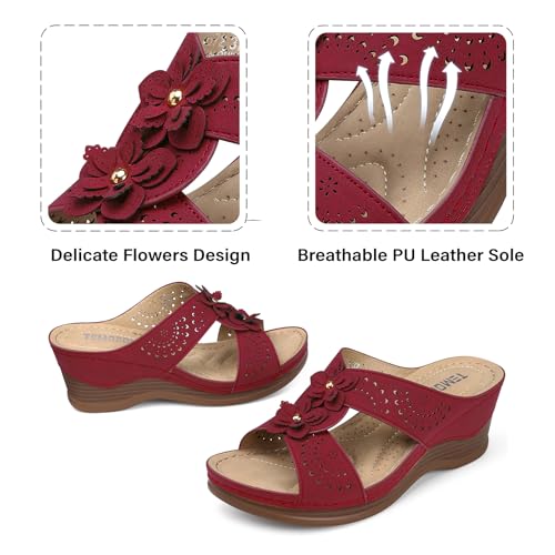 Image of TEMOFON Womens Wedge Sandals Leather: Comfortable Walking Shoes Summer