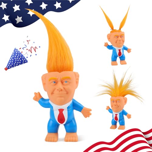 President Troll Doll, Rubber Gag Gift with Long DIY Blonde Hair & Exaggerated Giant Feet, President Joke Figurine, Funny Prank Collectible Figure, Novelty Sensory and Fidget Toy