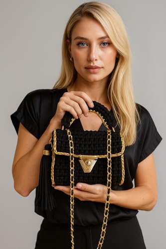 Image of Evening Clutch Bag for Women, Handmade Crochet Wedding Party Purse, Small Flap Formal Crossbody Handbag Evening Clutch