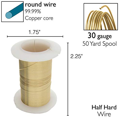 Image of The Beadsmith Wire Elements 30-Gauge Lacquered Tarnish-Resistant Copper Wire for Jewelry Making, 50 Yard, 45.72 Meter Spool (Gold)